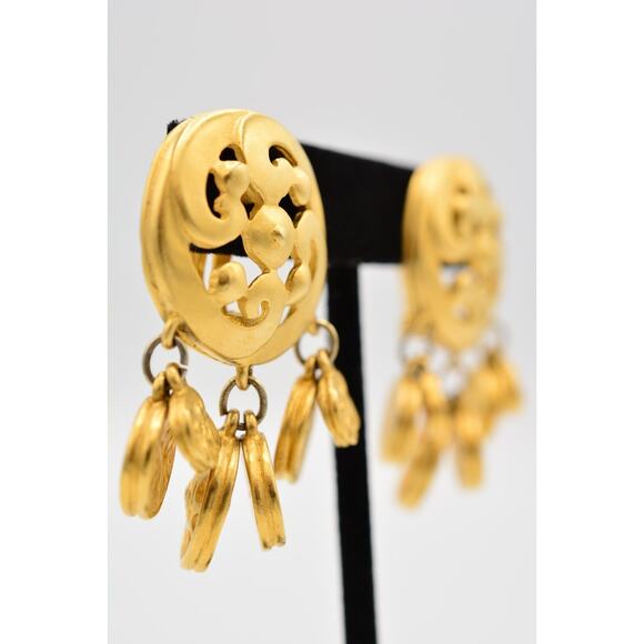 Givenchy Vintage Coin Clip On Earrings Brushed Gold Logo Etruscan Signed BinQ - Picture 4 of 12